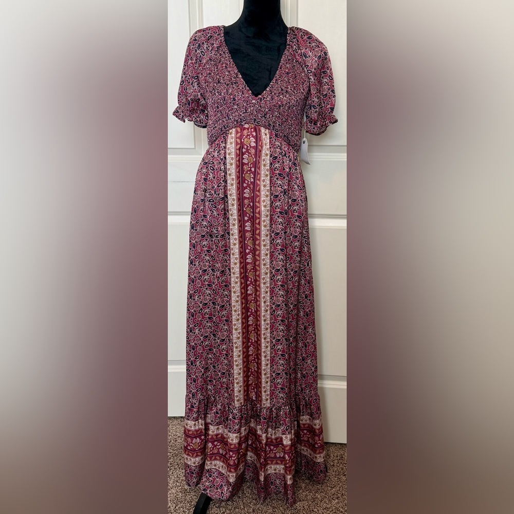 NWT Floral Bohemian Maxi Dress- Maroon, Navy blue and Pink